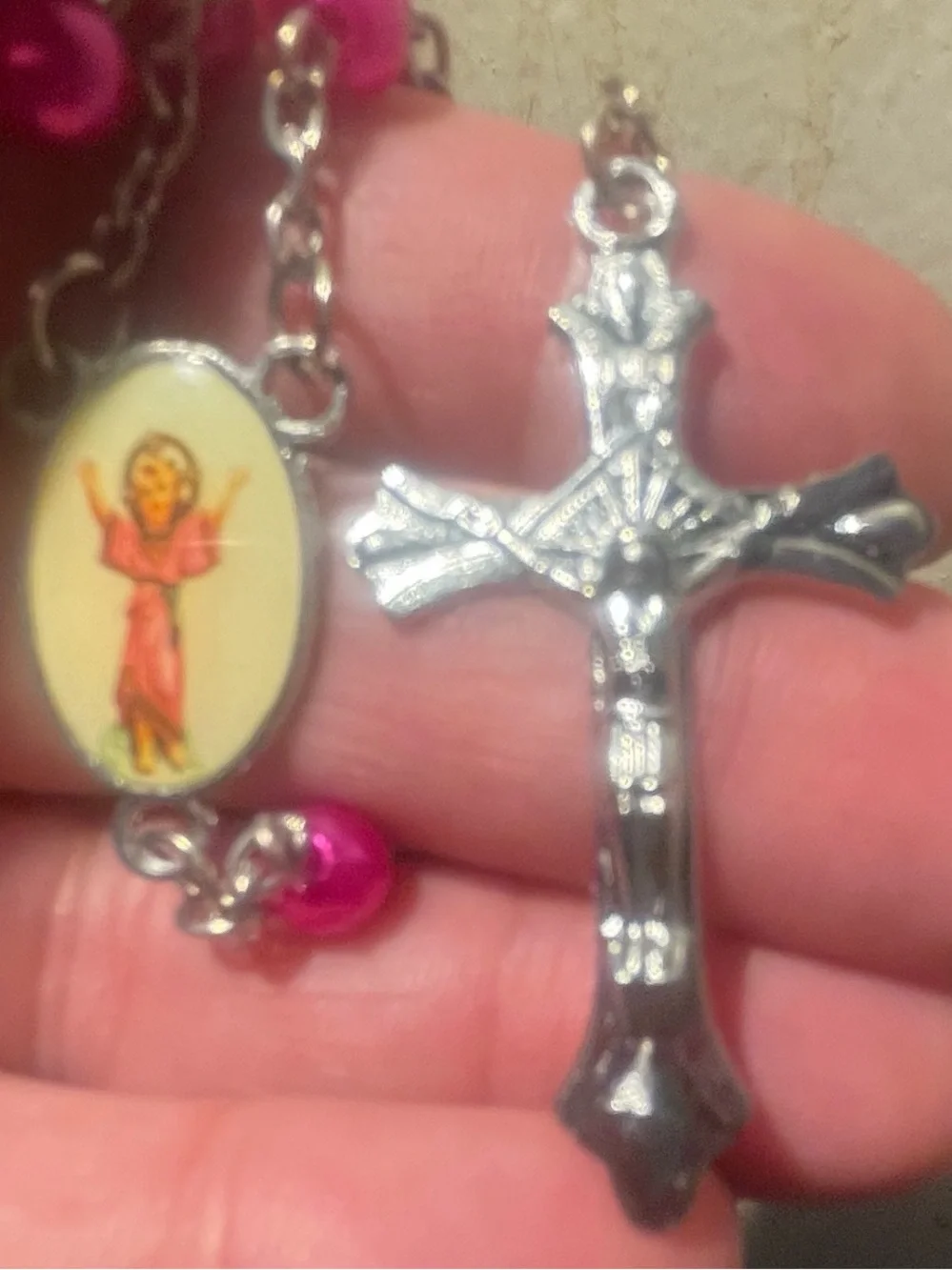 Rosary, beads Pink & Blue Religious Pendant Necklace